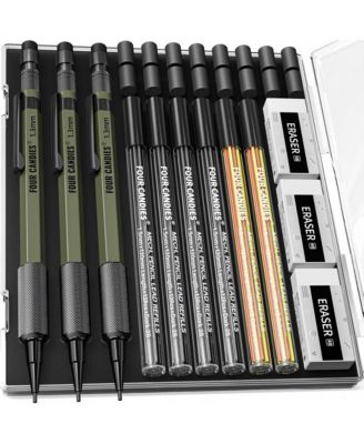 1.3mm Mechanical Pencil Set, 3Pieces Metal Heavy Duty Carpenter Pencil with 72 Lead Refills and Case