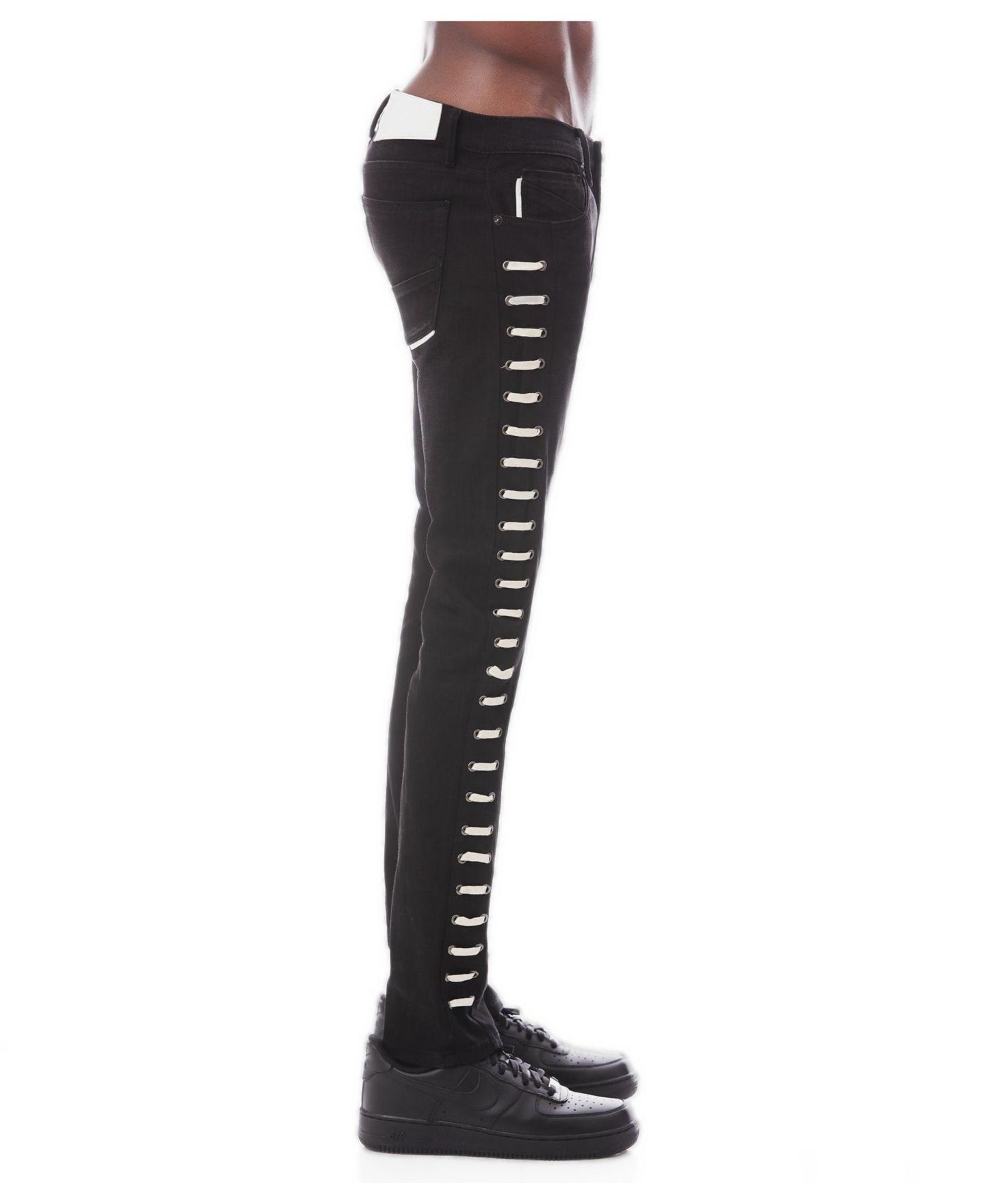 Мужские джинсы Hvman Chosen To Prevail x Cult Strat Super-Skinny-Fit Waxed-Lace Trim Low-Rise, цвет: Чёрный — фото 3