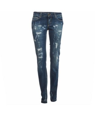 Women's Distressed Mid-Rise Straight-Leg Denim Jeans
