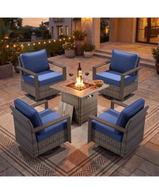 5 Piece Patio Furniture Set with Fire Pit Table, Outdoor Swivel Rocker Patio Chairs with Square Fire Pit
