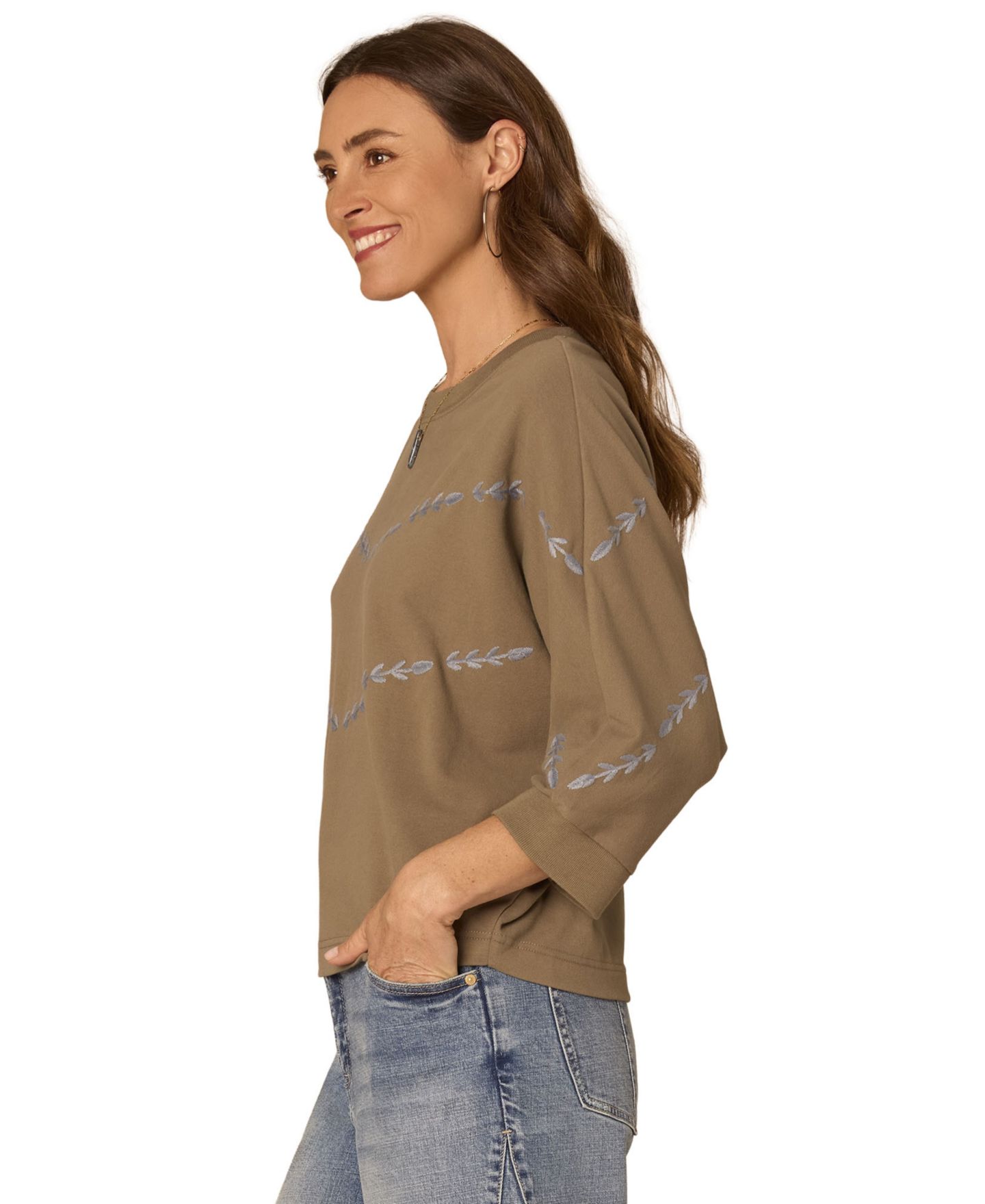 Женская блузка Democracy 3/4-Length Dolman Sleeve Scoop Neck Striped Blouse, цвет: Дубовый / Синий теневой — фото 2