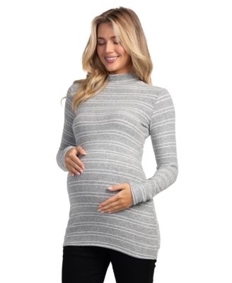 Maternity Striped Mock Neck Long-Sleeve Tunic