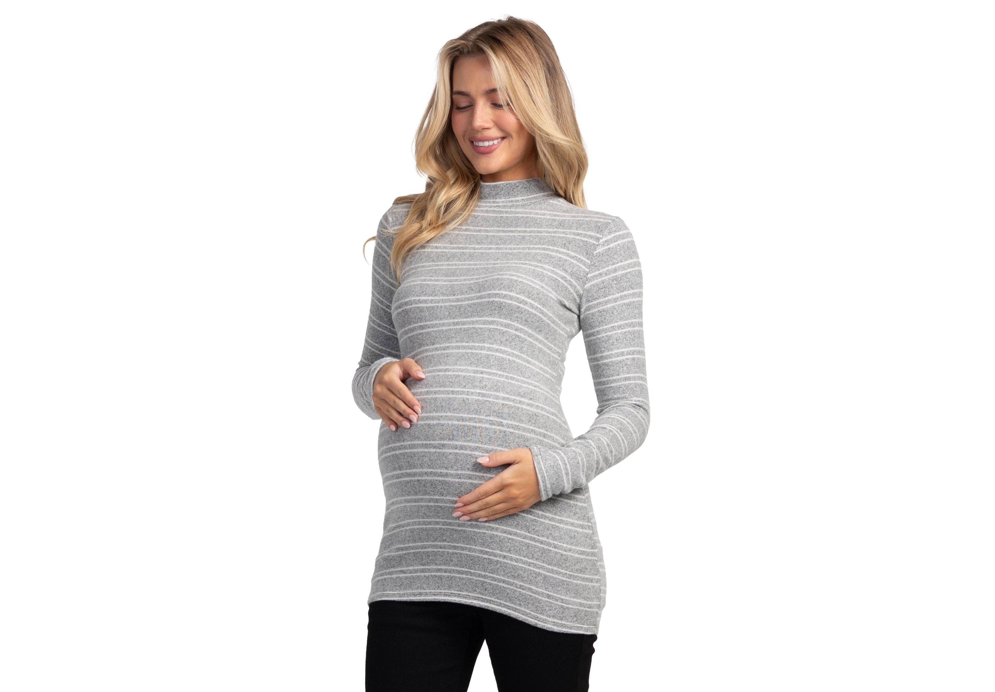 Hello Miz Maternity Striped Mock Neck Long-Sleeve Tunic