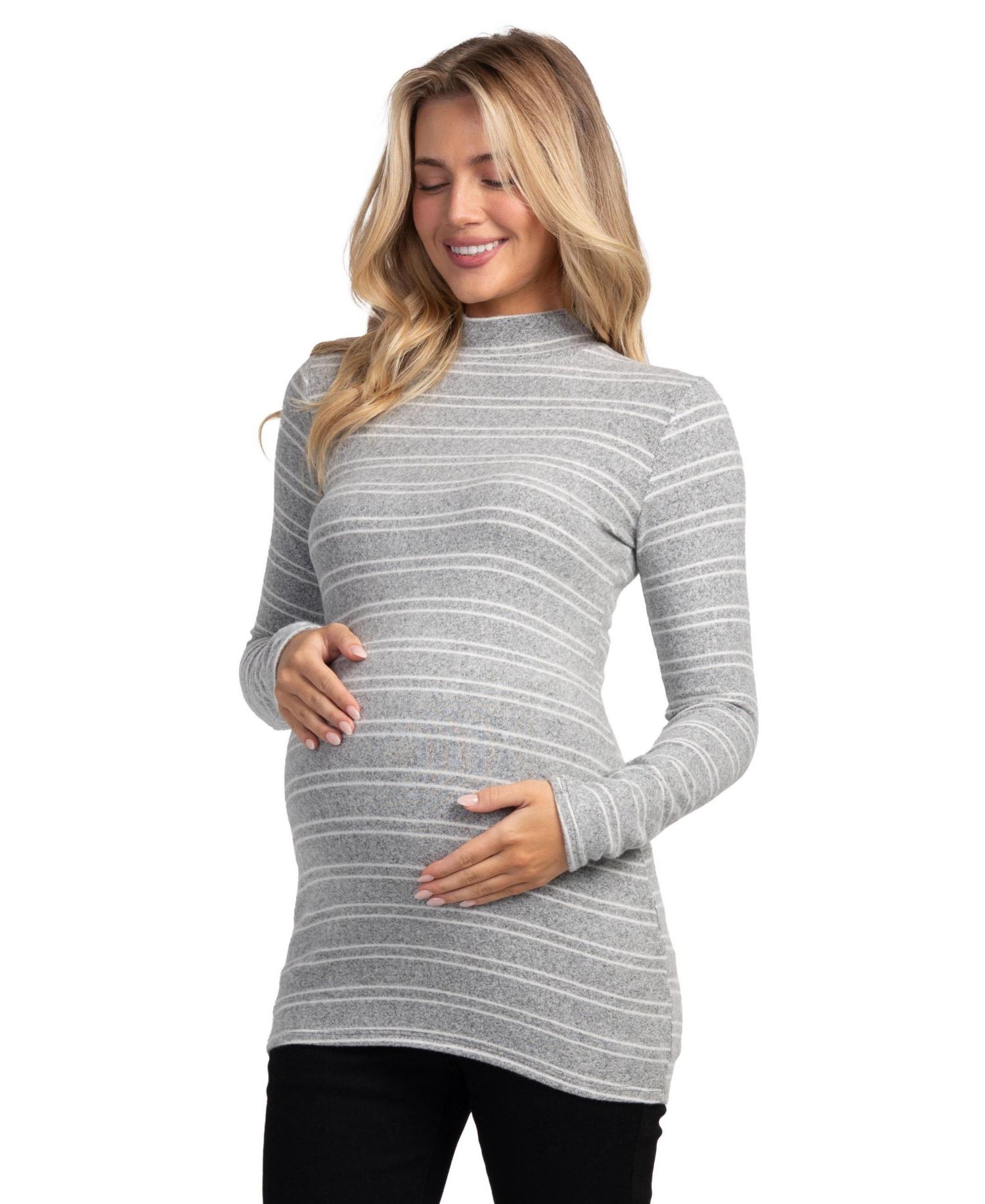 Maternity Striped Mock Neck Long-Sleeve Tunic