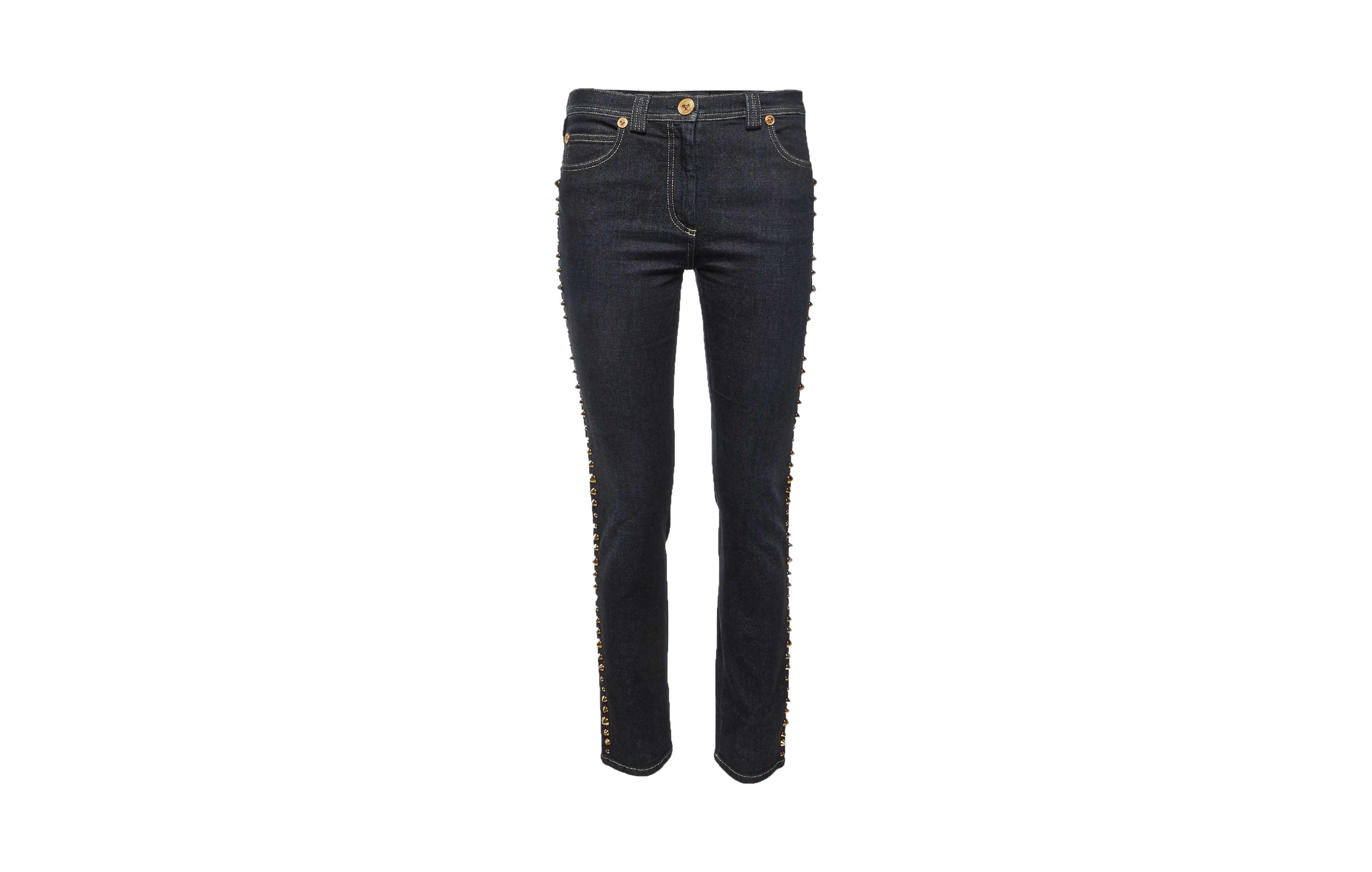 Pre-Owned Versace Women's Studded Mid-Rise Straight-Leg Jeans