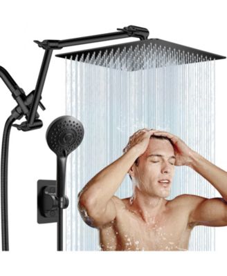 12'' Rain Shower Head Handheld Spray Extension Arm 5 Setting Hose