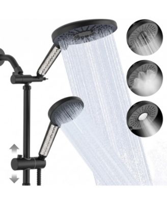 Filtered Shower Head Handheld Rainfall System Slide Bar Dual Filter Softener 6 Spray Modes Adjustable Height
