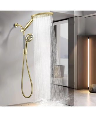 Dual Shower Heads Handheld Spray 9-Mode Rainfall Hose Brushed
