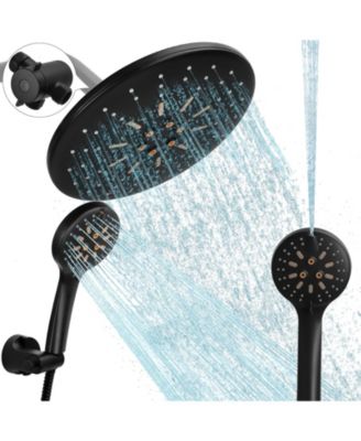 8.8" Dual Rain Shower Head Handheld Power Wash 7 Modes Anti-clog Hard Water