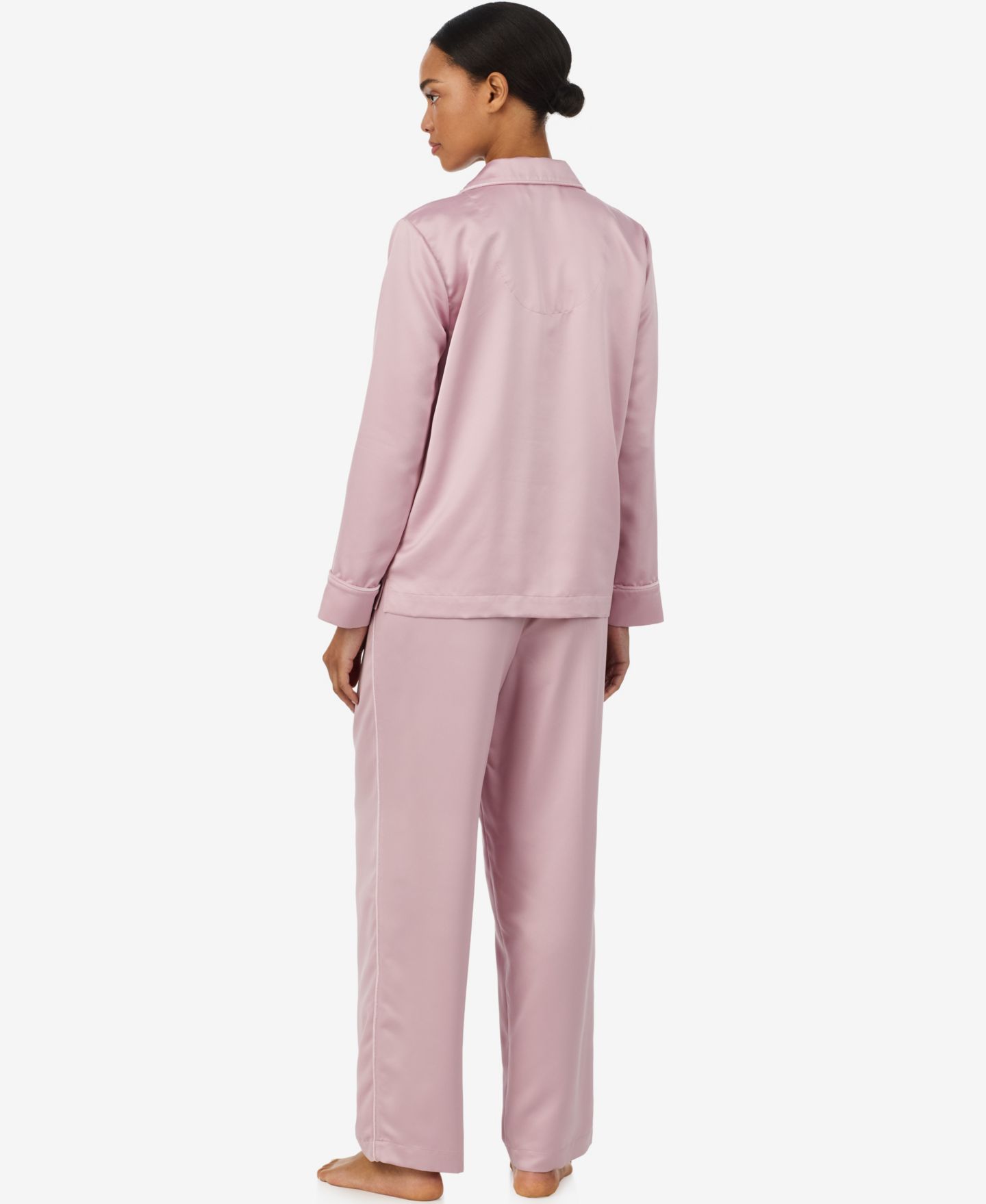 Женский атласный пижамный комплект Lauren Ralph Lauren: топ с отложным воротником и брюки, цвет: Розовато-лиловый — фото 2