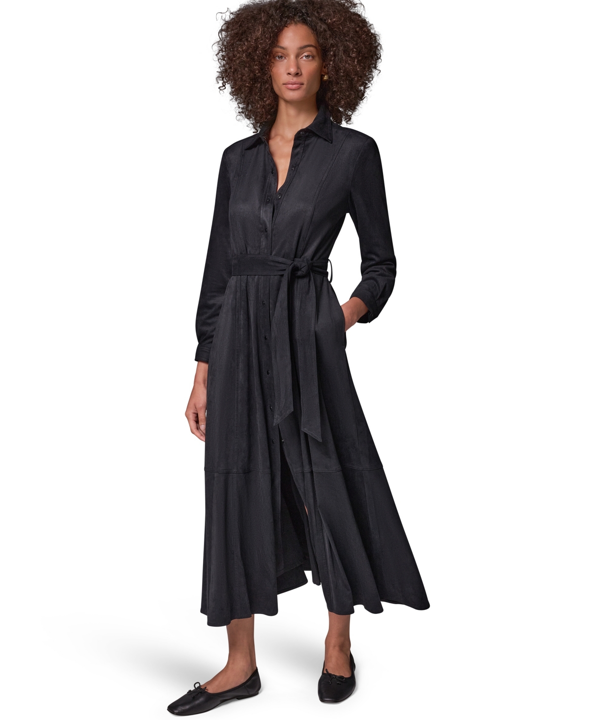 Donna Karan Weekend Women's Microsuede Long-Sleeve Collared Midi Duster Coat