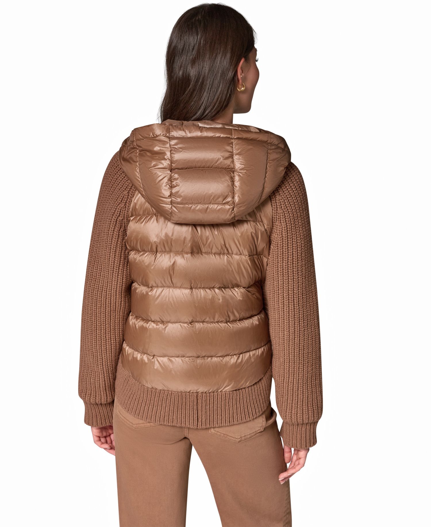 Women's Wool-Blend Hooded Mixed-Media Chunky Jacket