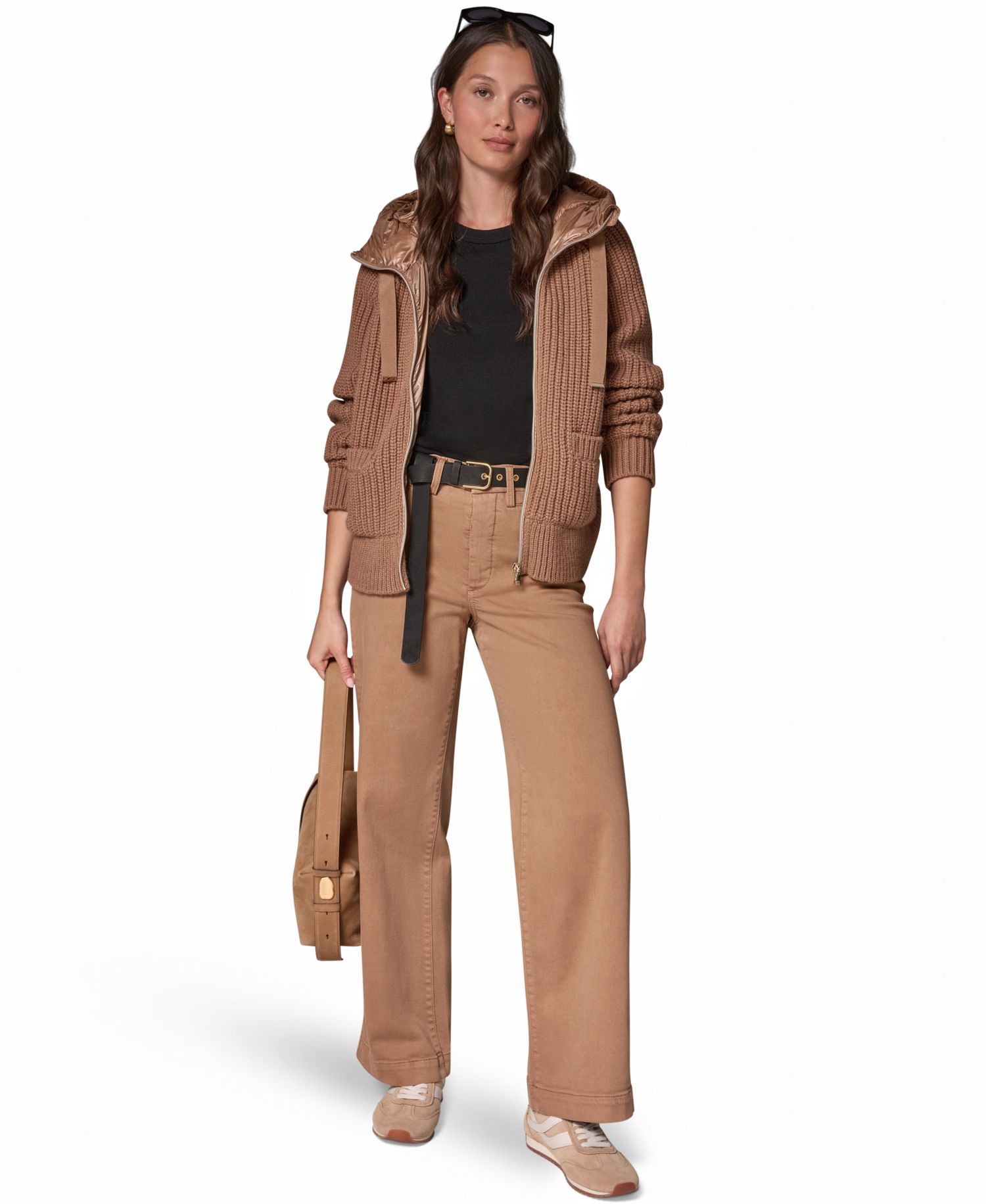 Women's Wool-Blend Hooded Mixed-Media Chunky Jacket