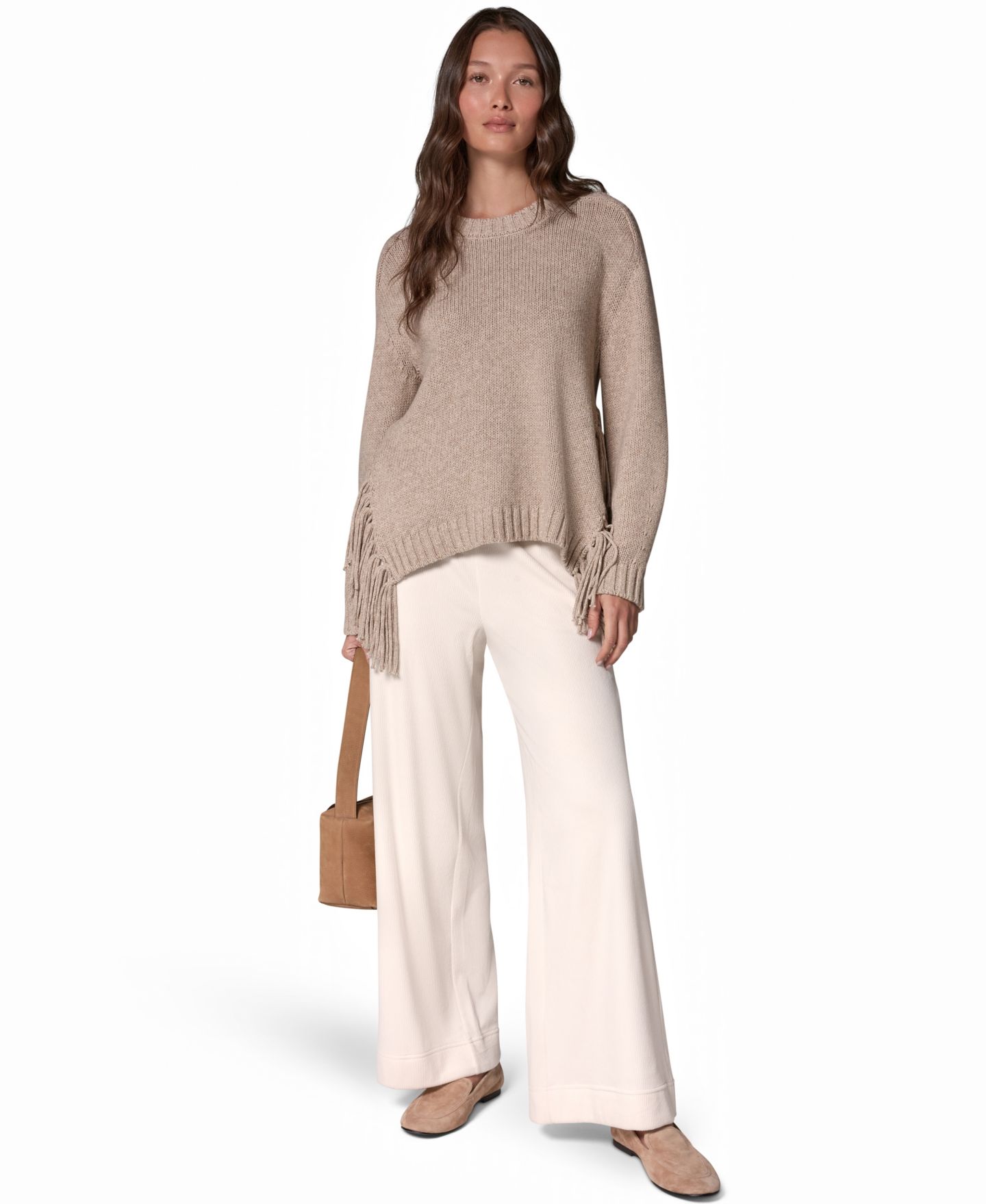 Женский свитер Donna Karan Weekend Crewneck Long-Sleeve Fringe, цвет: Латте меланжевый — фото 3