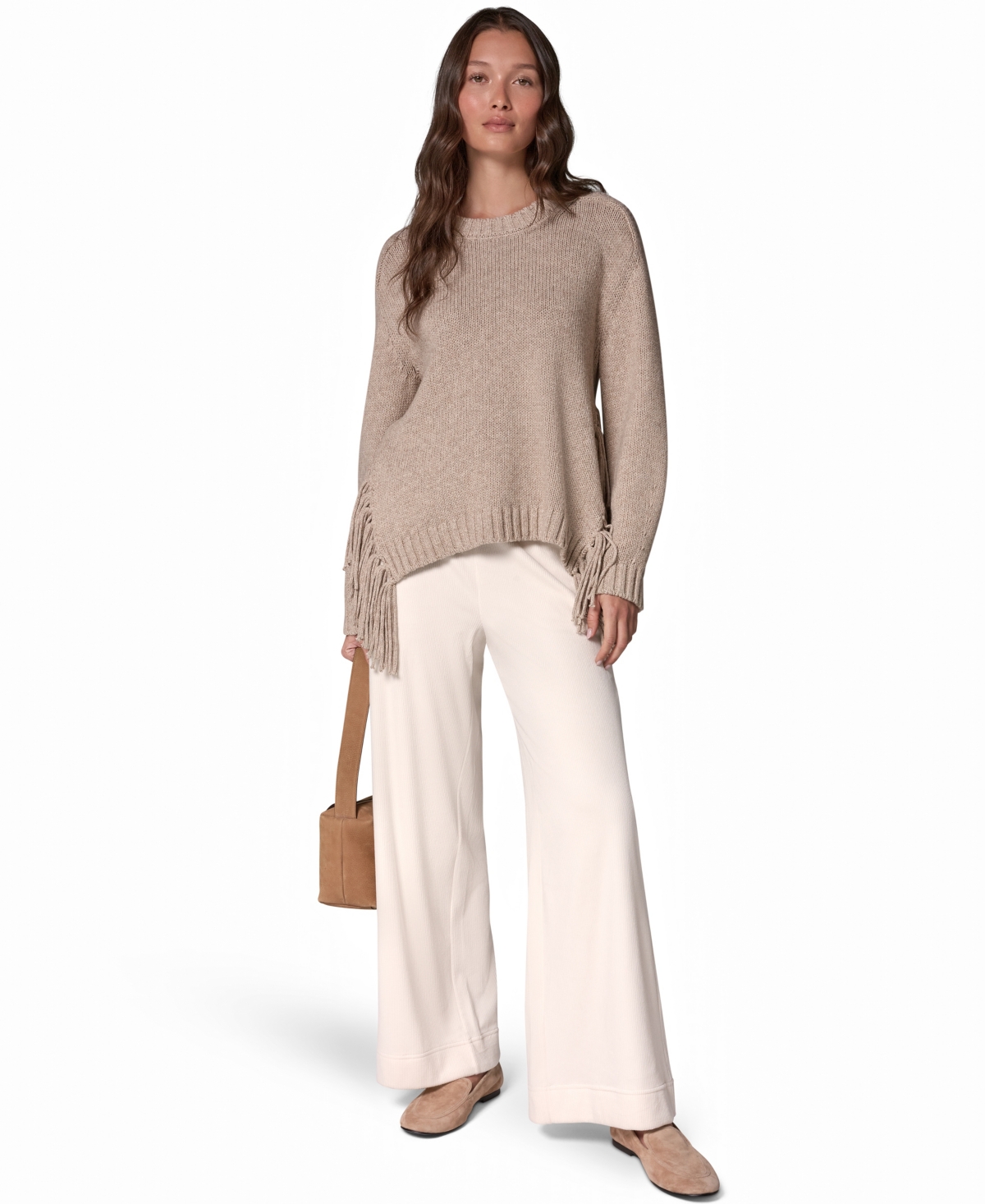 Donna Karan Weekend Women's Crewneck Long-Sleeve Fringe Sweater