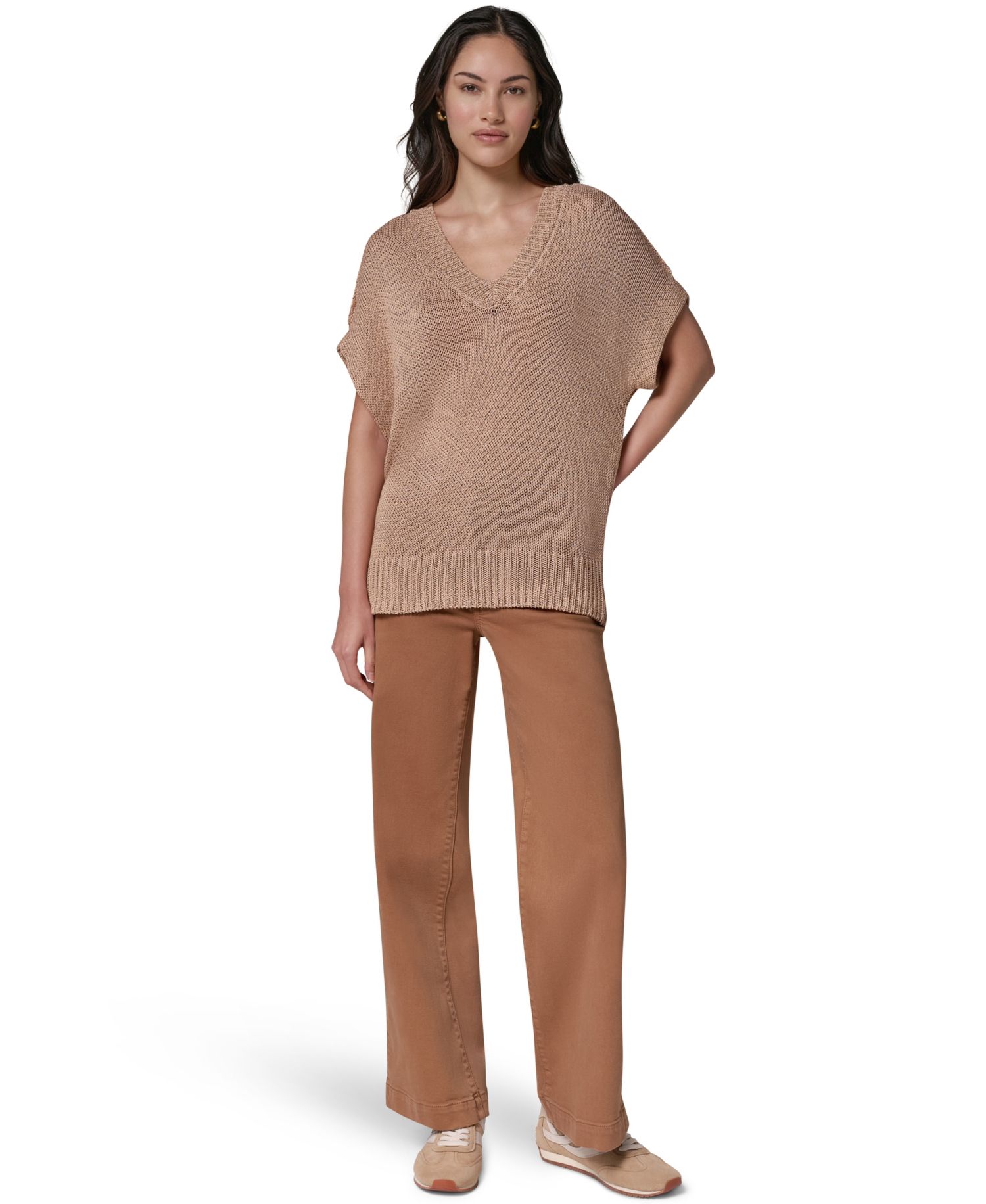 Women's Short Sleeve Relaxed Fit Lurex Sweater