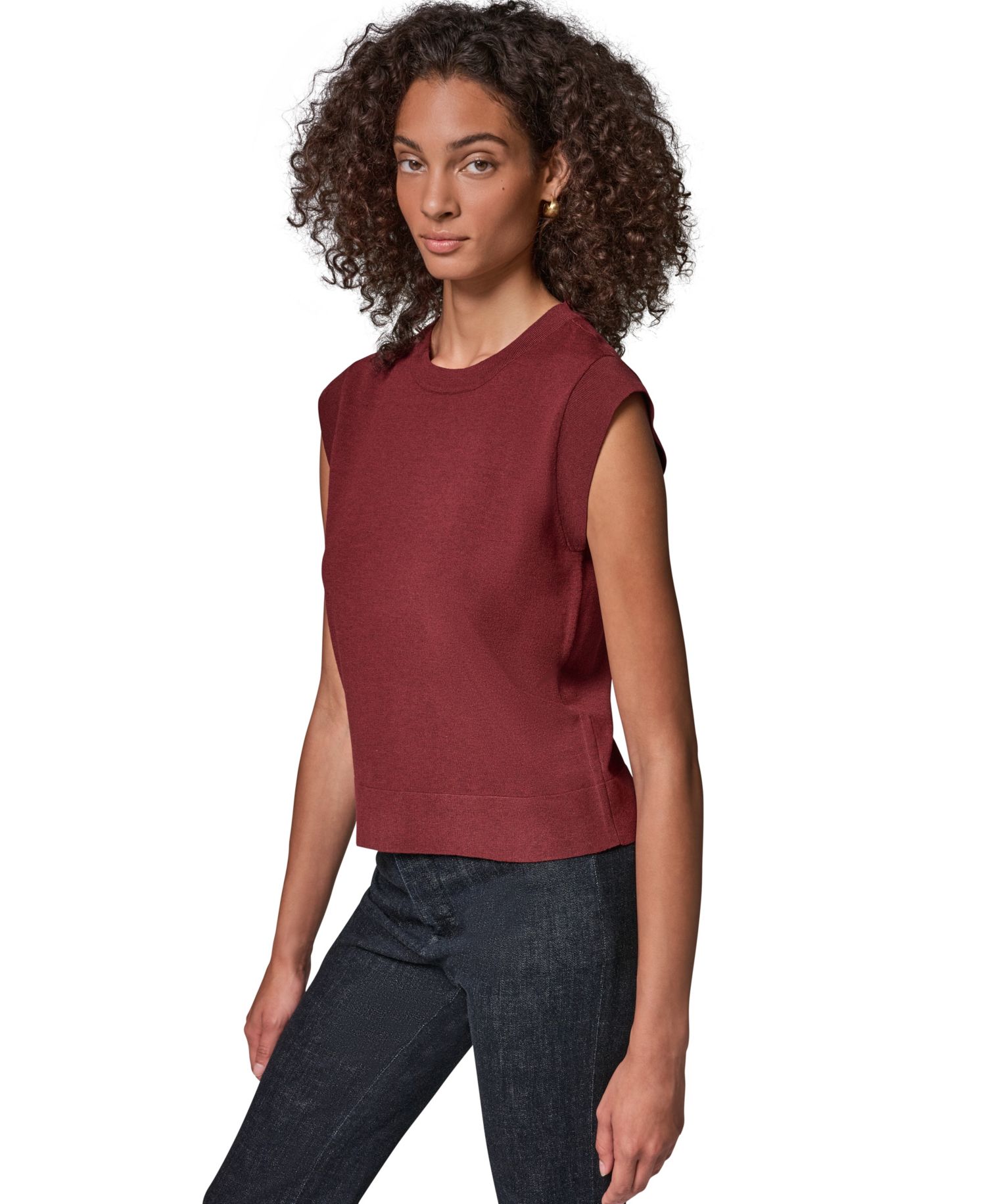Women's Extended Shoulder Sleeveless Crewneck Sweater