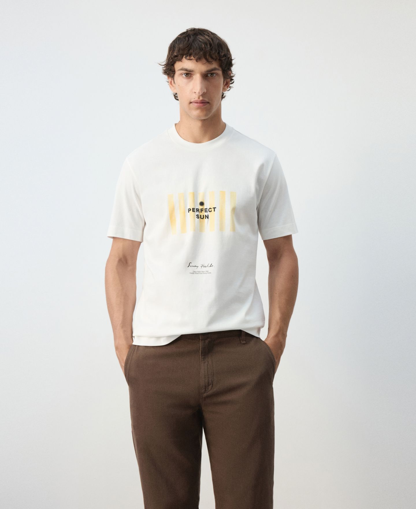 Мужская футболка Mango Graphic Regular-Fit Cotton, цвет: Белый — фото 1