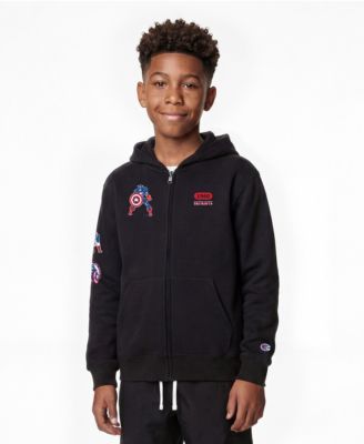 Big Boys and Girls Black New England Patriots Disney X Champion Full-Zip Hoodie
