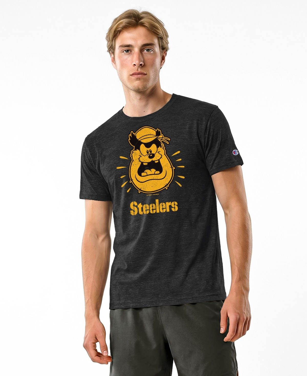 Champion Men's Charcoal Pittsburgh Steelers Disney X Champion Tri-Blend T-Shirt - Charcoal
