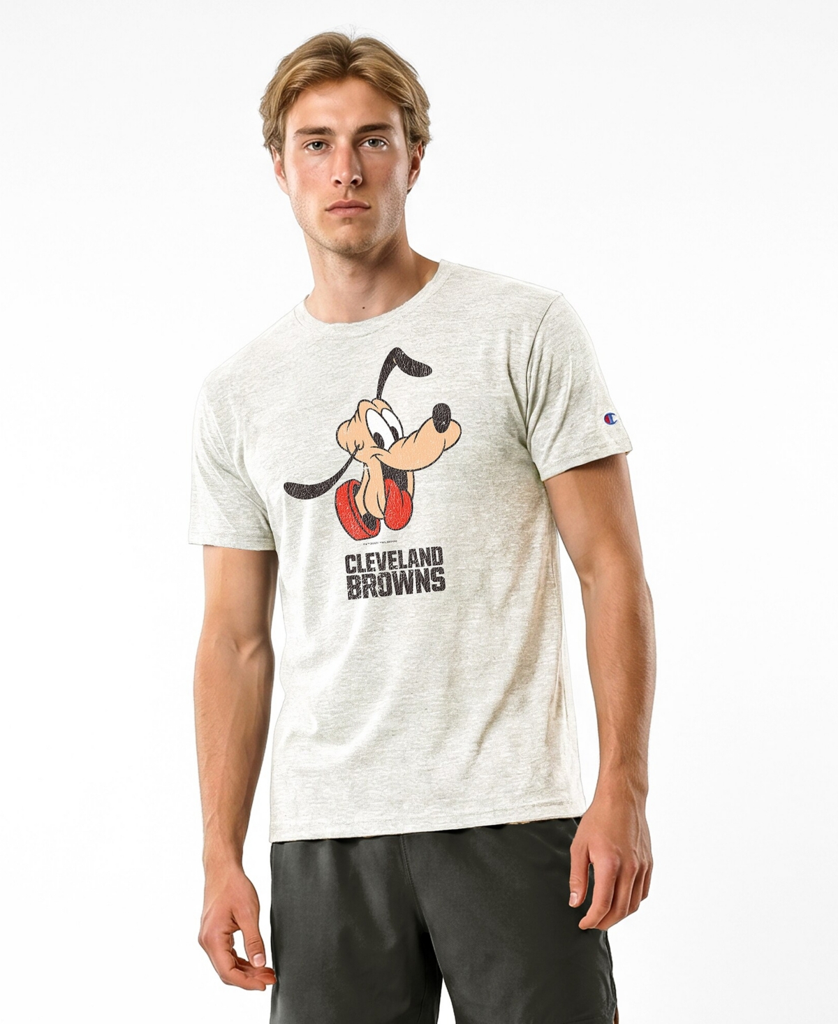 Champion Men's Cream Cleveland Browns Disney X Champion Tri-Blend T-Shirt - Cream