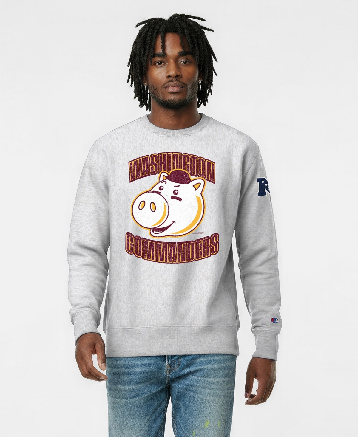 Champion Men's Silver Washington Commanders Disney X Reverse Weave Fleece Crewneck Sweatshirt