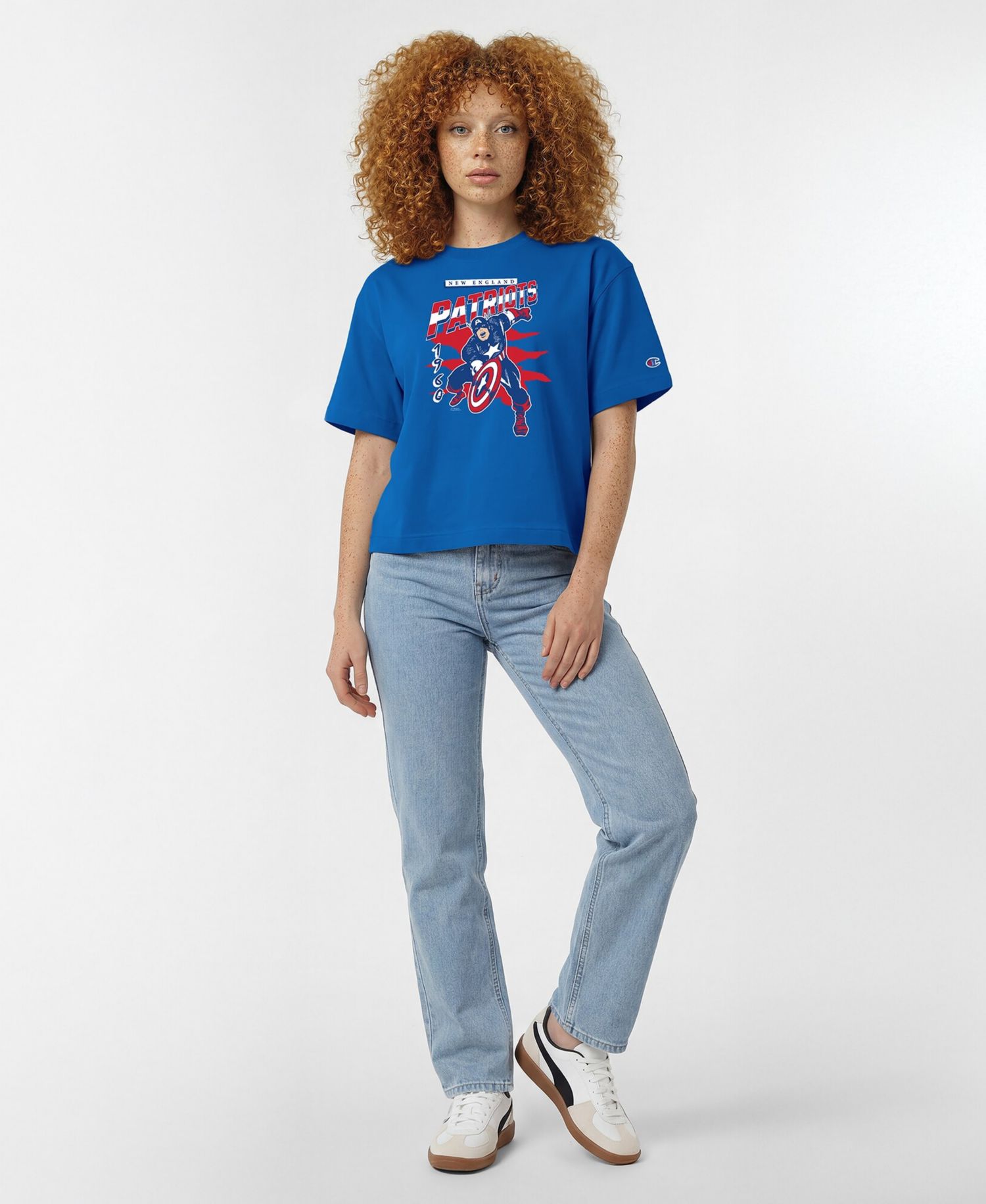 Women's Royal New England Patriots Disney X Champion All Star T-Shirt