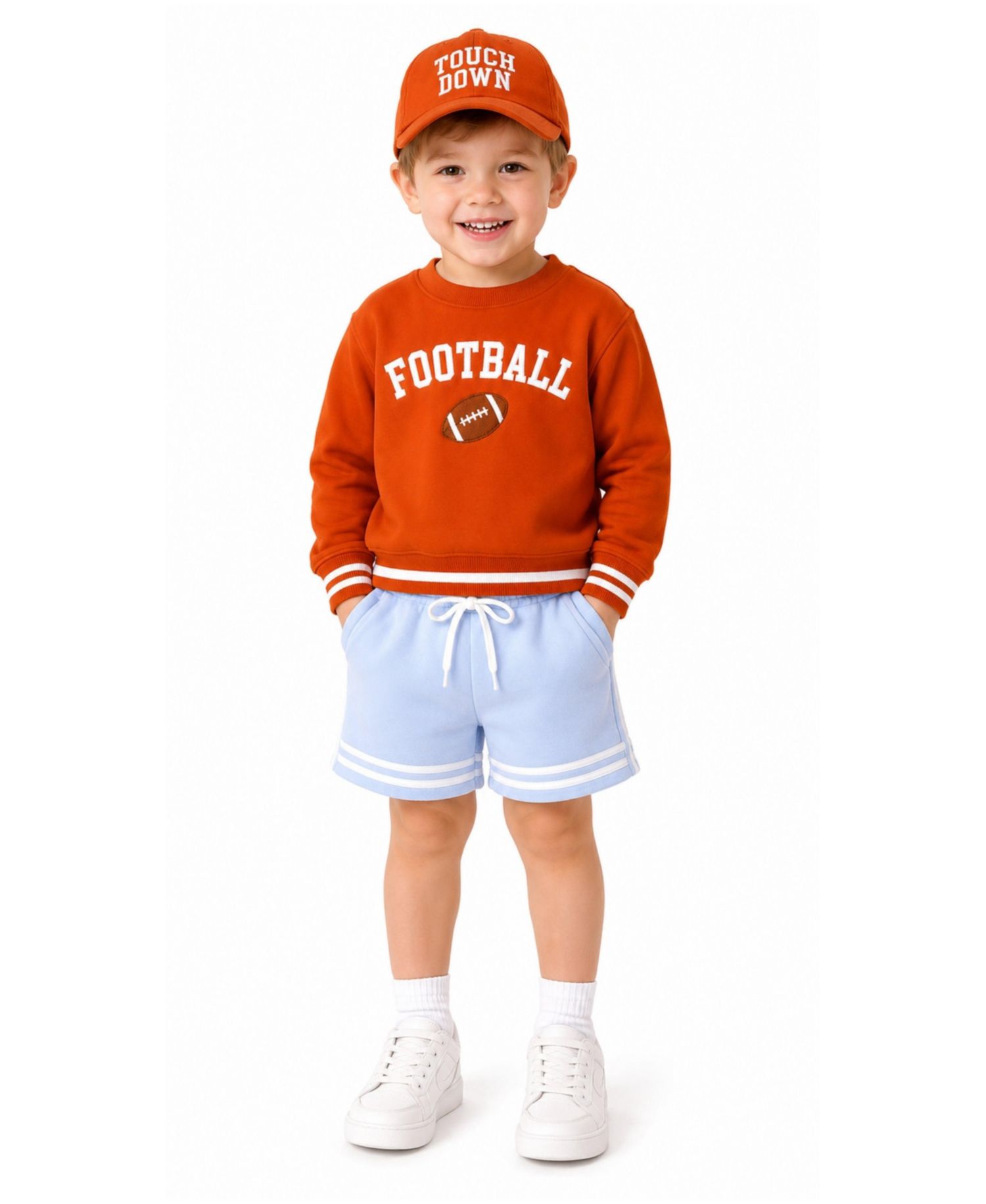 Boys' and Girls' Football Crewneck Long-Sleeve Cotton-Blend Sweatshirt