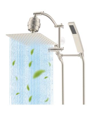 10'' Filtered Rainfall Shower Head Handheld Wand Extension Arm Hose Holder with Filter
