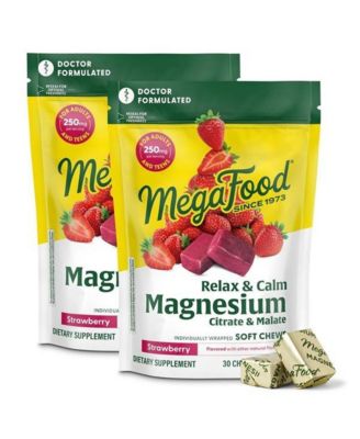Relax and Calm Magnesium Supplement with Magnesium Citrate and Malate 30 Strawberry Soft Chews, 2Pack