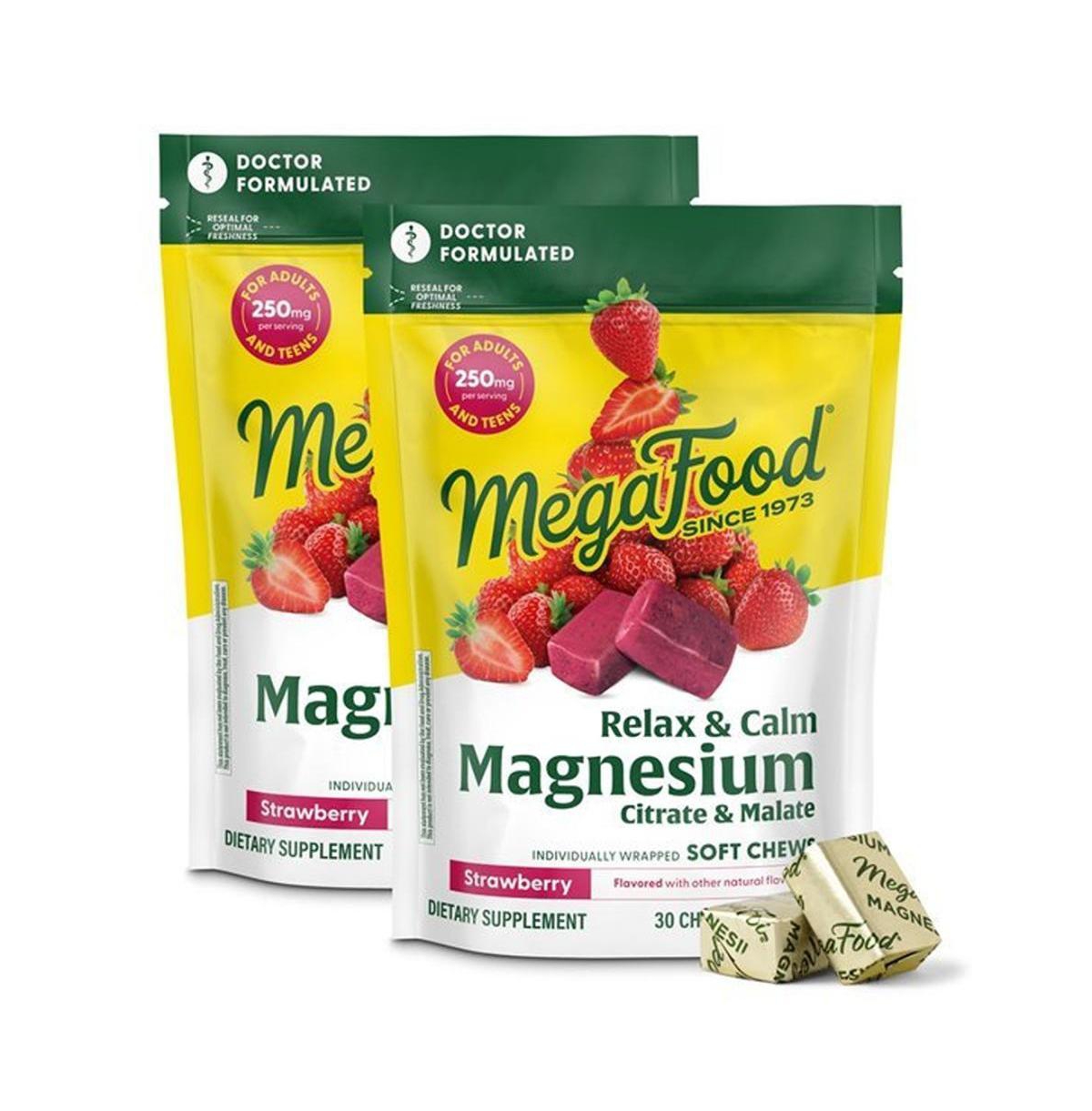 MegaFood Relax and Calm Magnesium Supplement with Magnesium Citrate and Malate 30 Strawberry Soft Chews, 2Pack