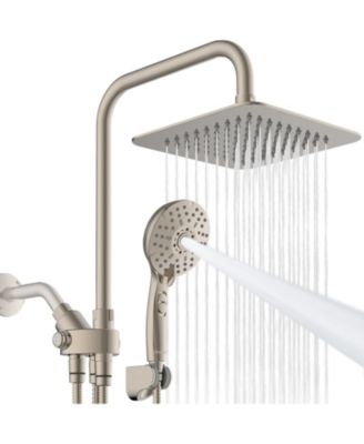 8'' Dual Shower Head Rain Handheld Spray Adjustable Height Pause