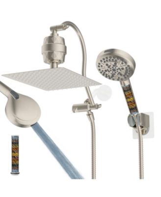 12'' with Filter Metal Filtered Rainfall Shower Head Handheld Extension Arm Hose