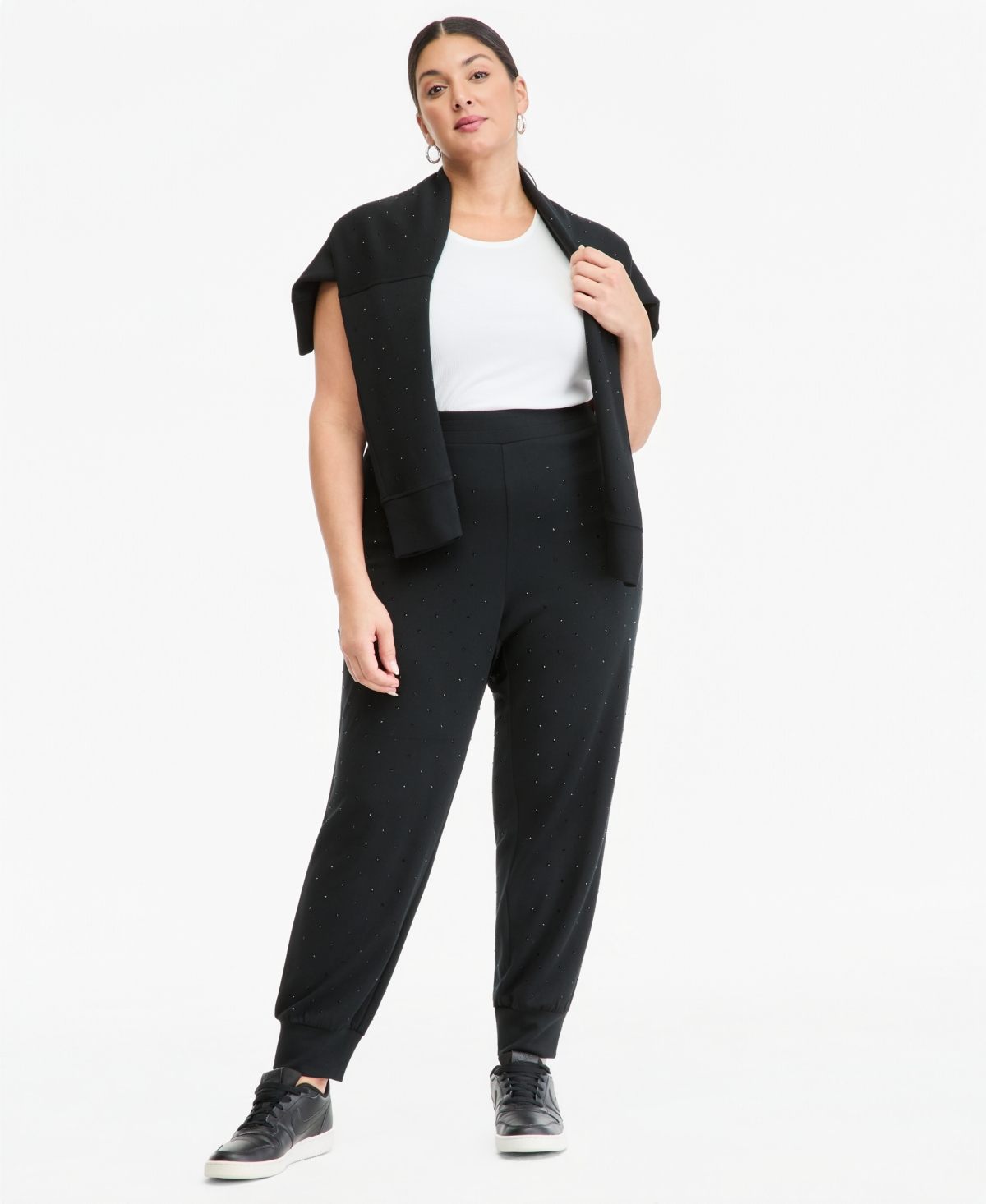 I.n.c. International Concepts Plus Size Studded Jogger Sweatpants, Macy's Exclusive - Deep Black