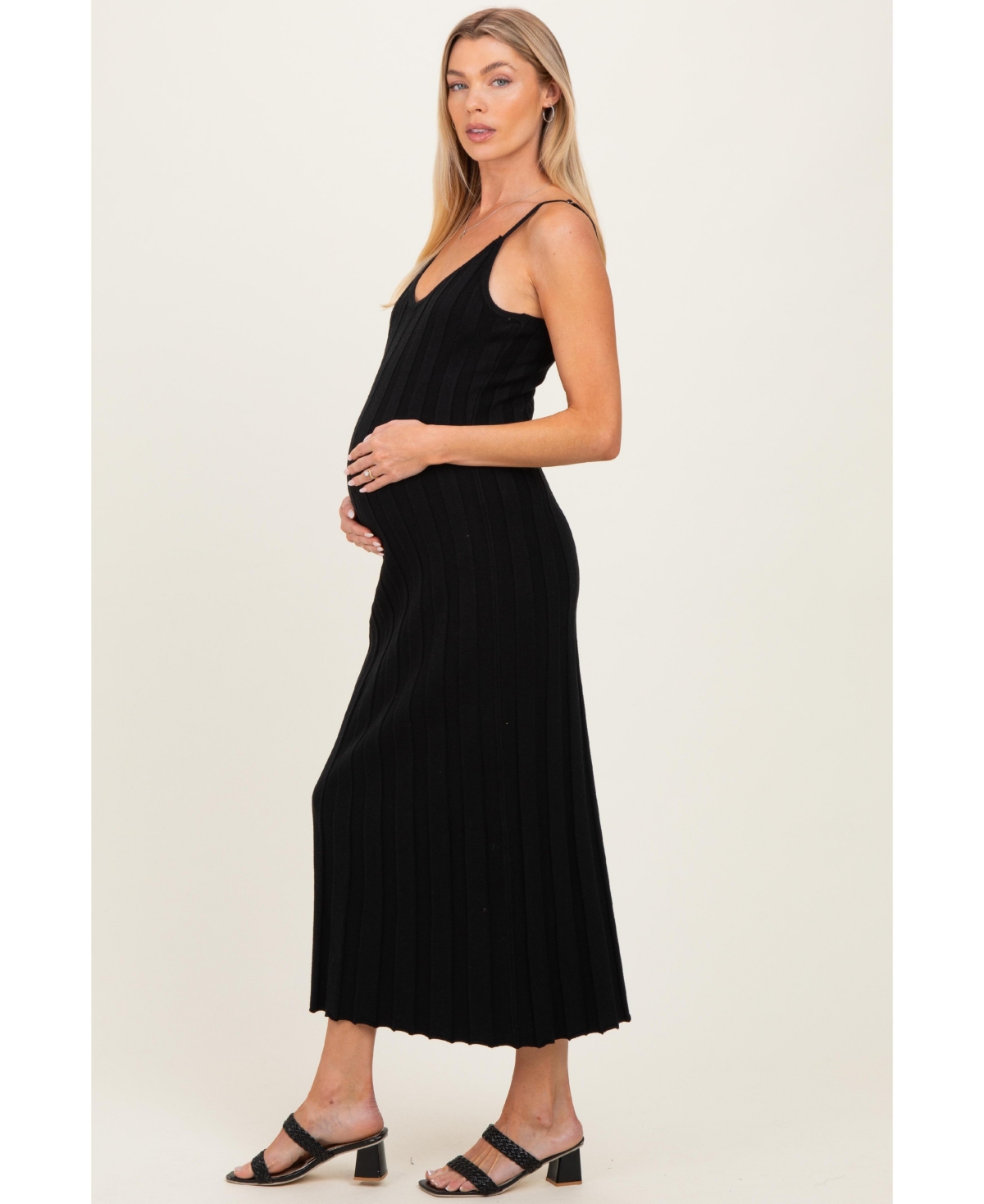 Pinkblush Women's Black Rib Knit Sleeveless Maxi Dress