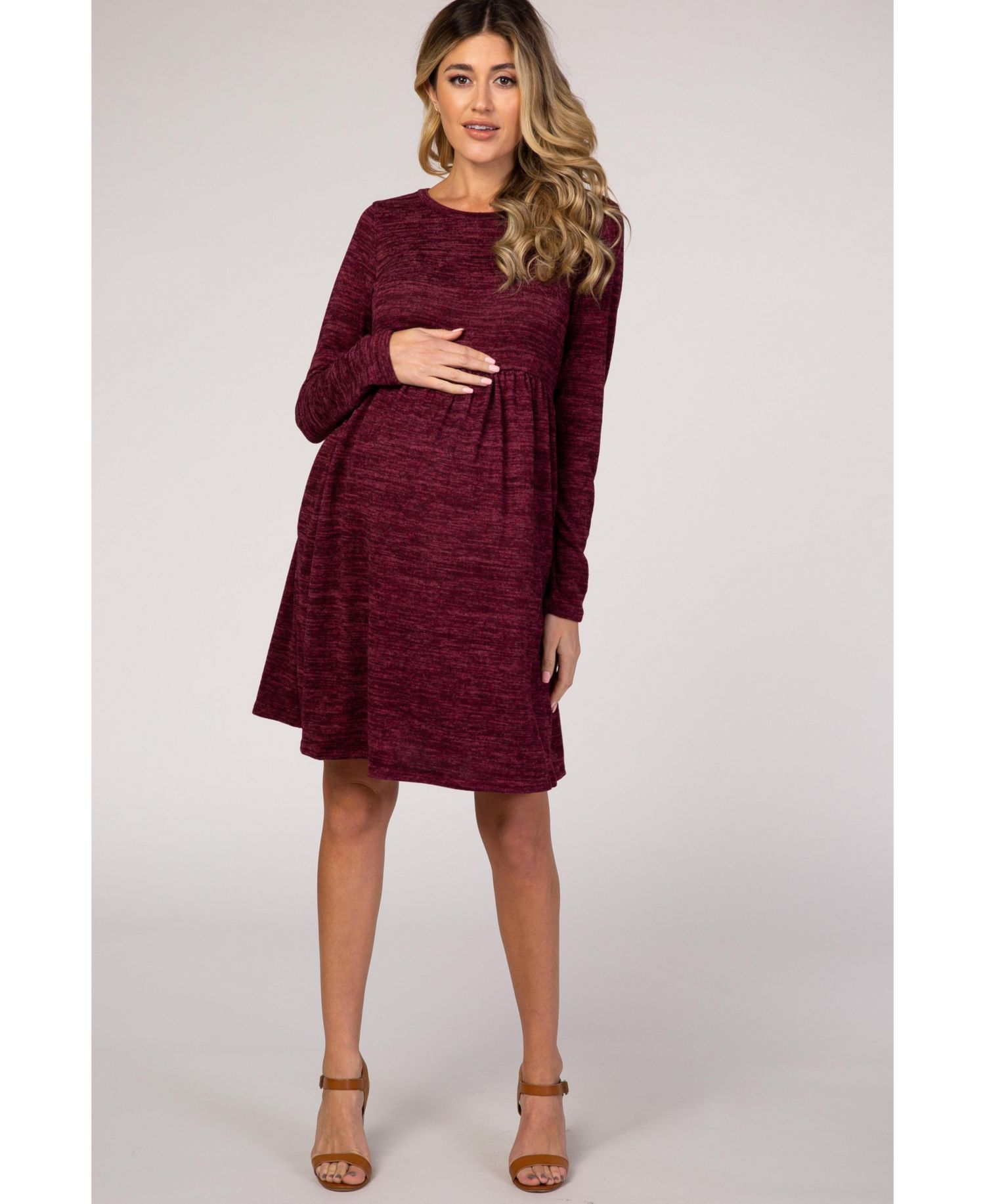 Maternity Long-Sleeve Heathered Knit Dress