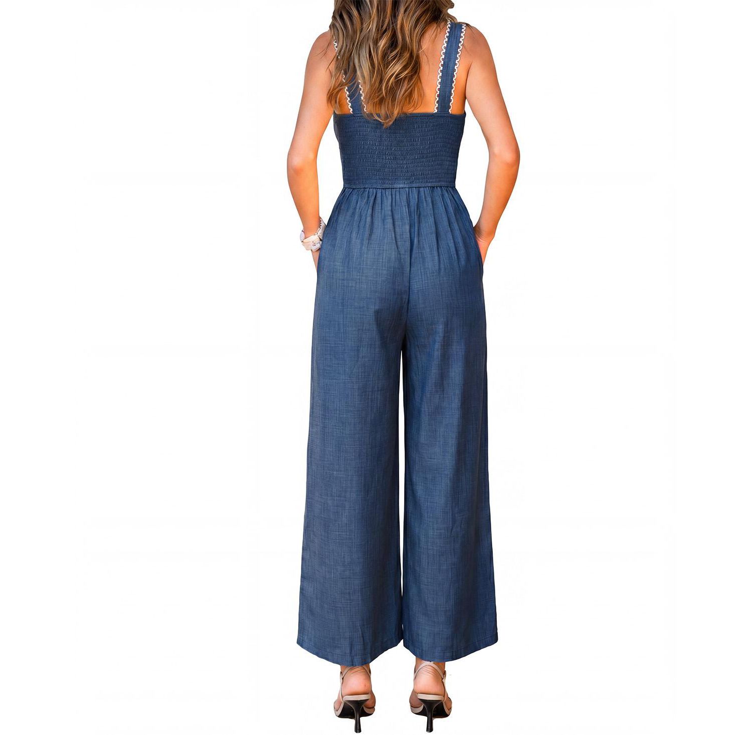 Women's Ric Rac Trim Square Neck Wide-Leg Jumpsuit