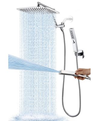 2.5 GPM Metal Rain Shower Head With Power Wash Handheld Spray Hose Bathroom Upgrade