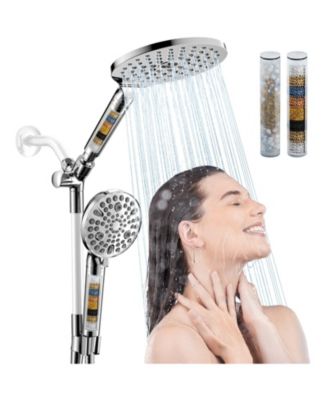 7.5" Filtered Dual Shower Head Handheld Hard Water 9-Mode Hose