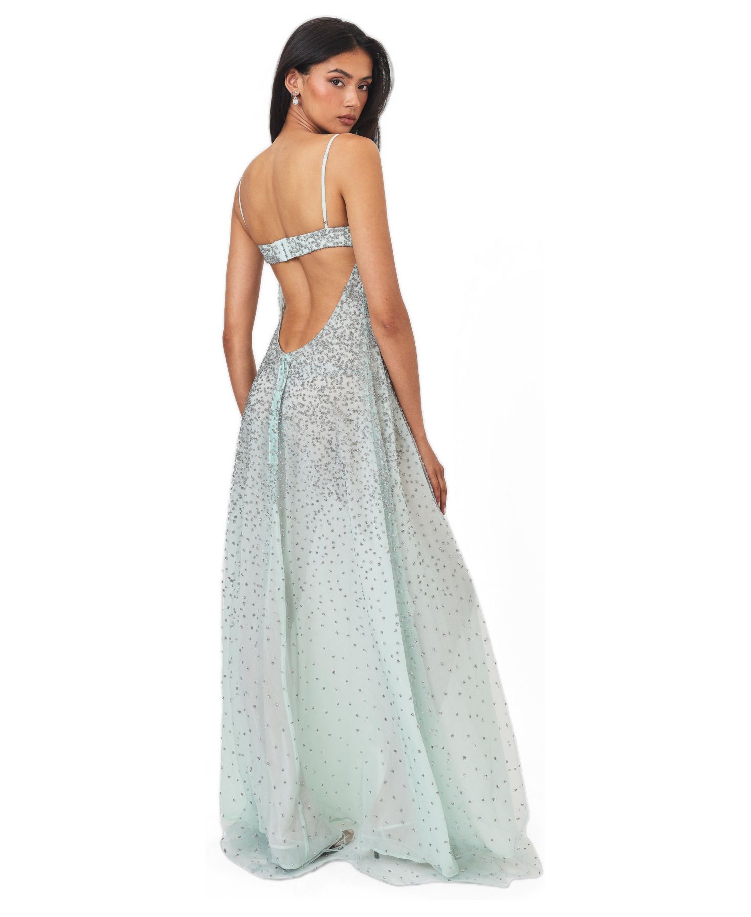Women's Wallie Backless Sweetheart Rhinestone-Embellished Mesh Gown