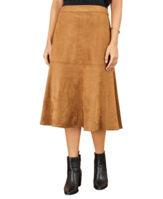 Women's Faux Suede A-Line Midi Skirt