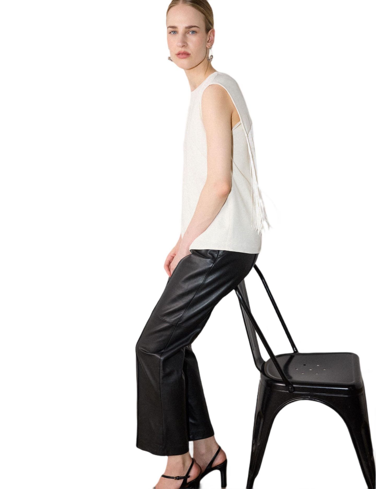 Женская блузка Whistles Cascading Back Fringe Round Neck, цвет: Слоновая кость — фото 5