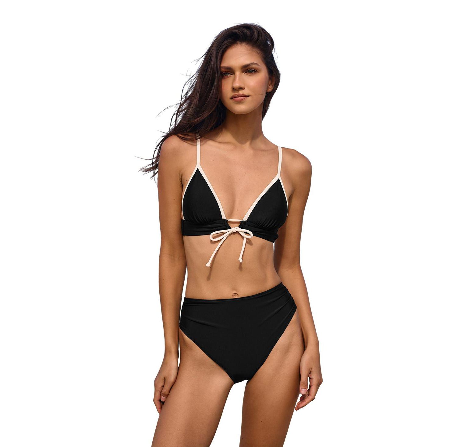 Women's V-Neck High-Waist Triangle Bikini Set