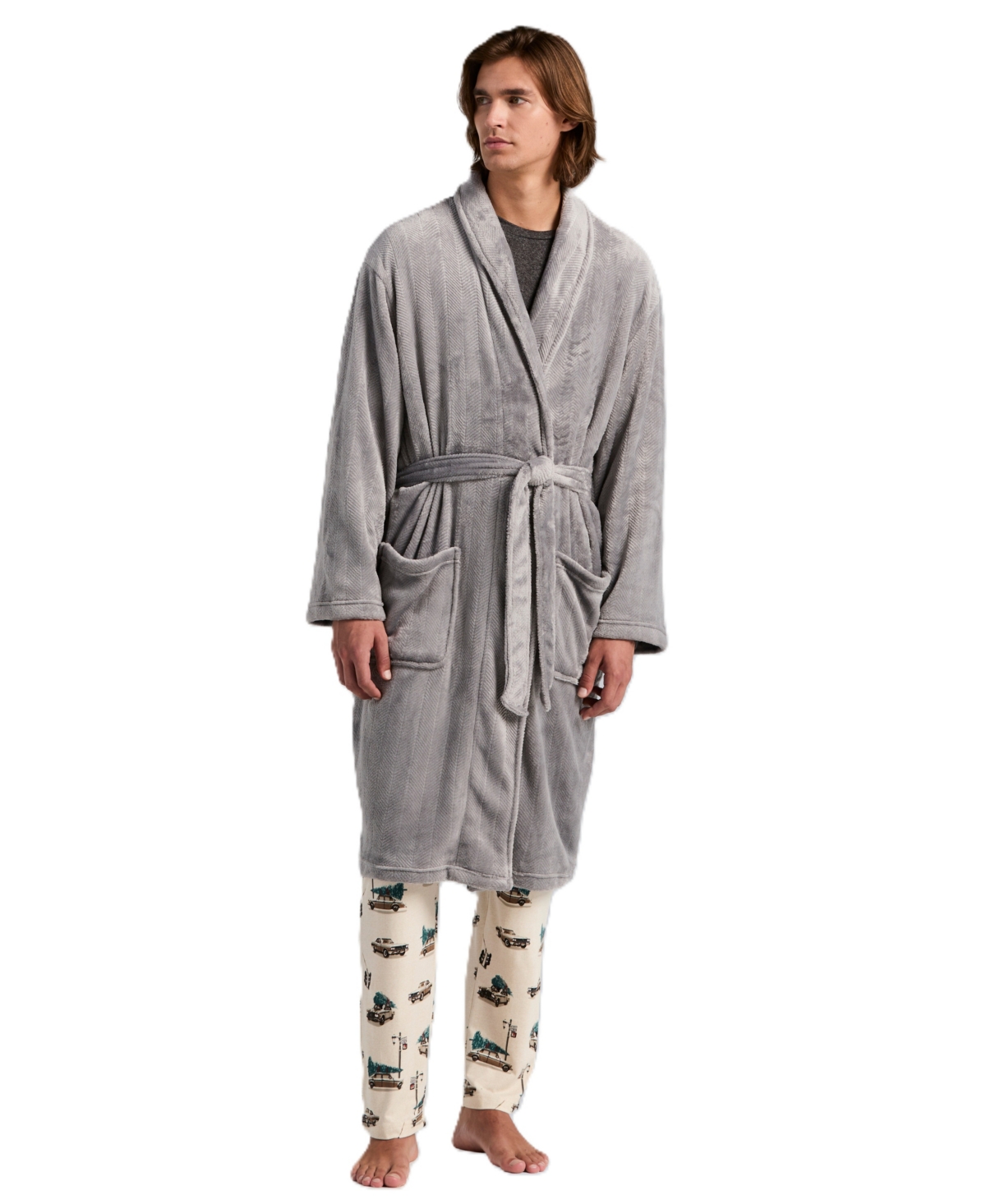 Perry Ellis Portfolio Men's Fleece-Herringbone Robe - Weathervane