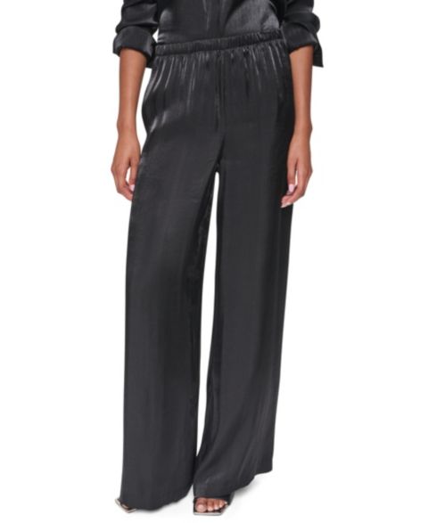 Женские широкие атласные брюки DKNY East River Shine без застёжки, цвет: Чёрный