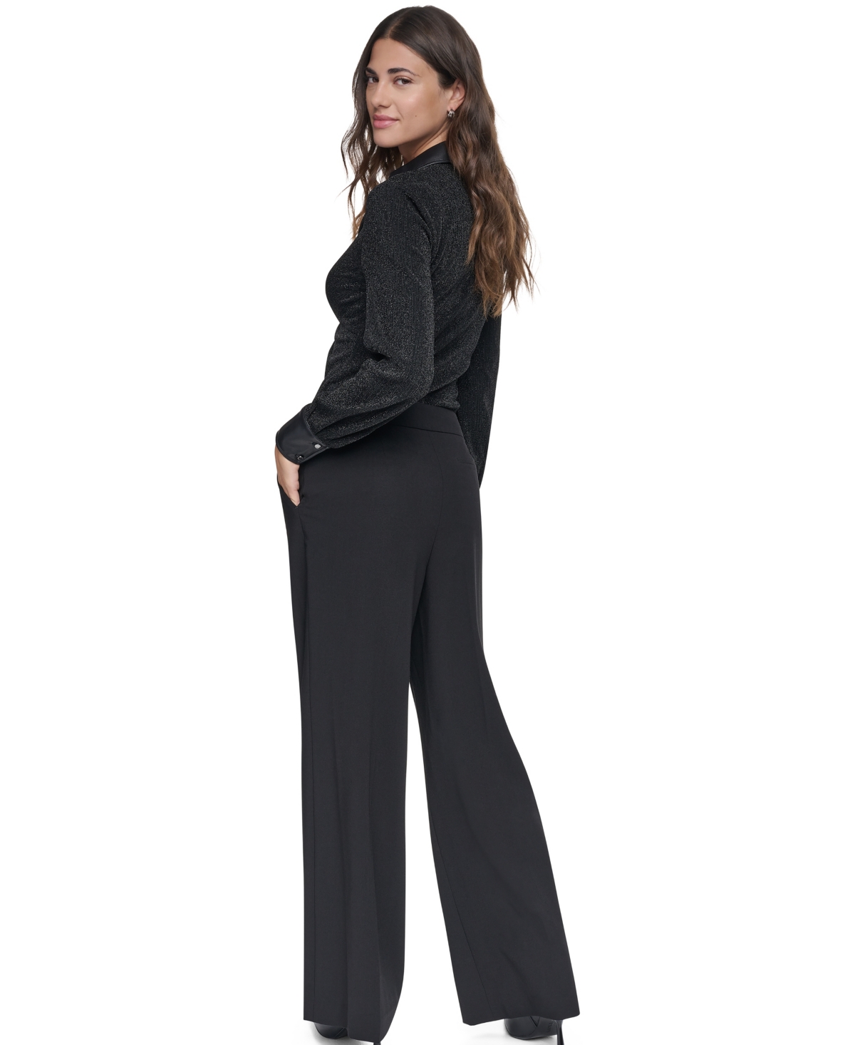 Dkny Women's High-Waisted Wide-Leg Belted Pants