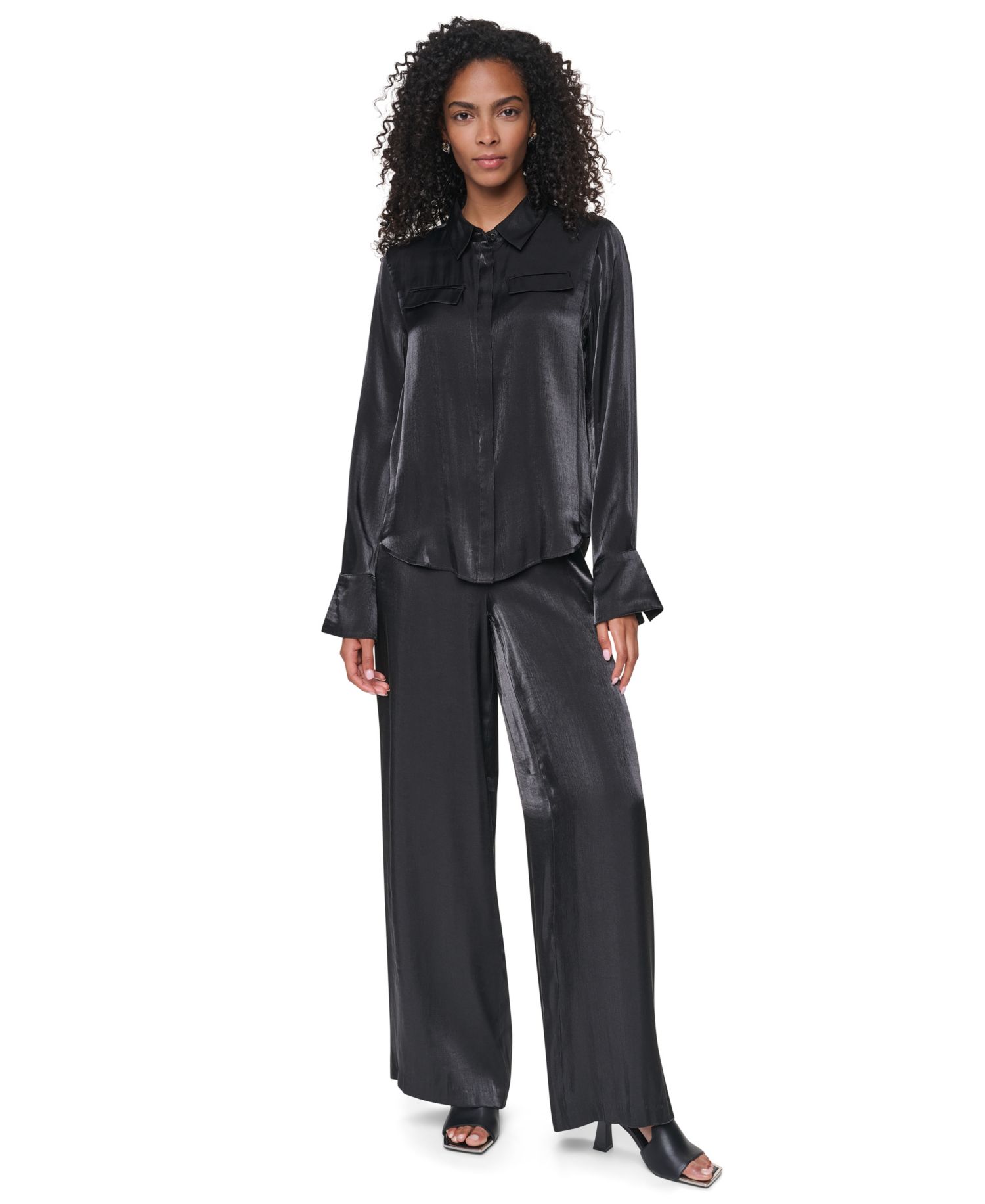 Women's East River Shine Long-Sleeve Satin Fitted Blouse