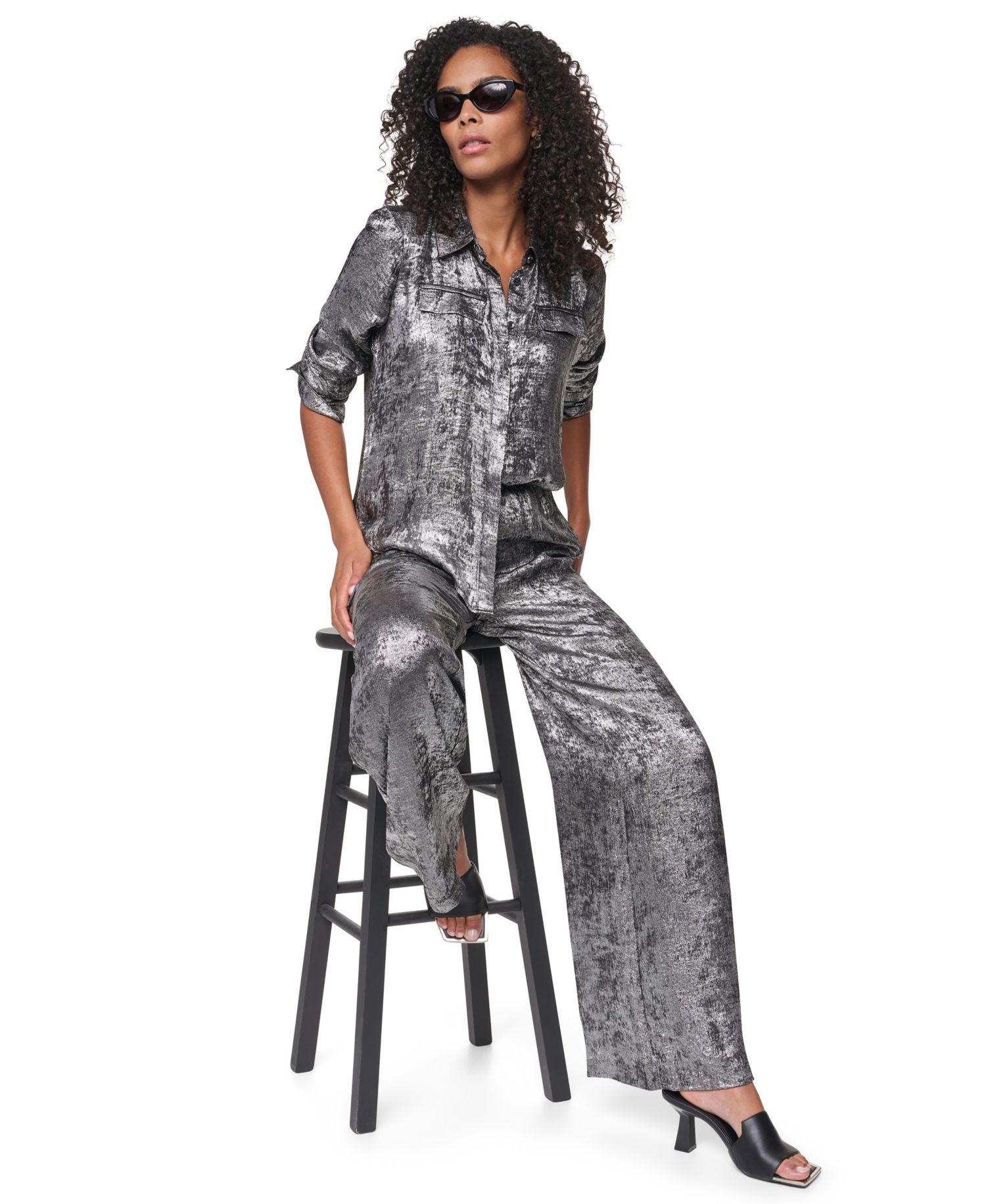 Women's Empire State Steel Long Long-Sleeve Collared Button-Front Blouse