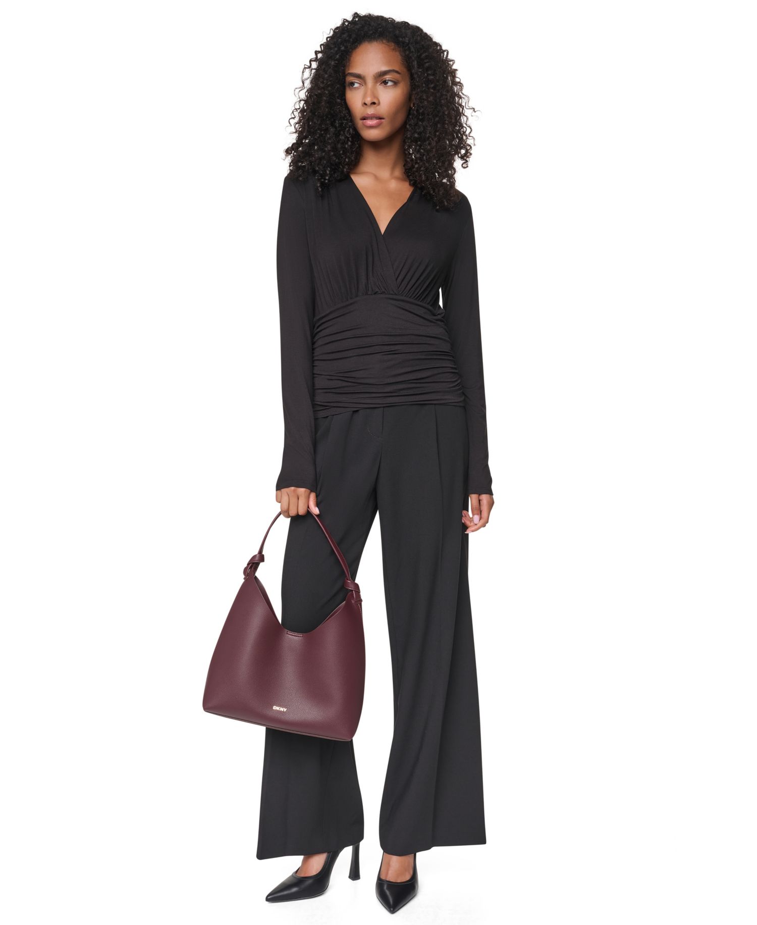 Women's V-Neck Ruched Knit Blouse