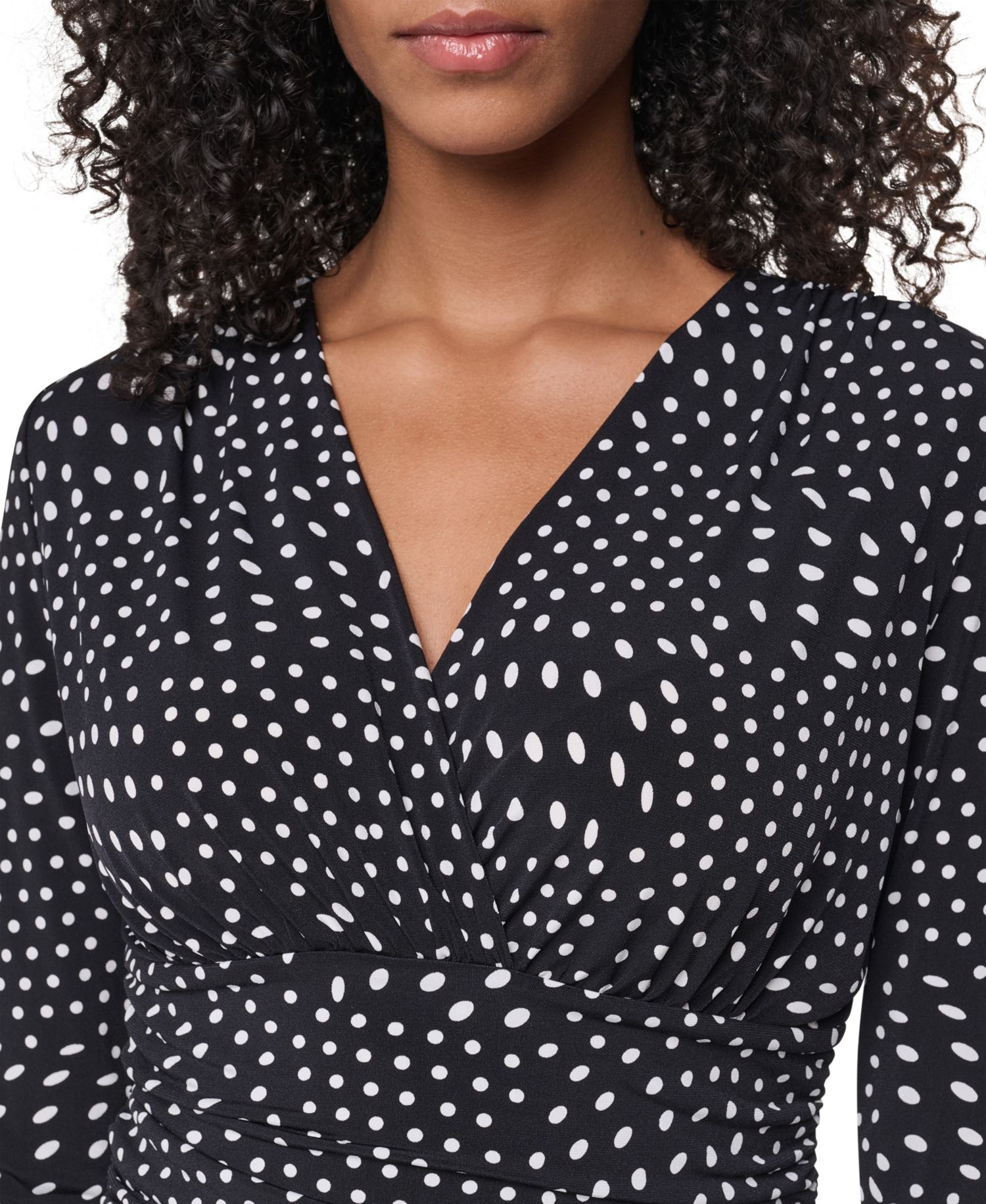 Women's Long-Sleeve Polka-Dot V-Neck Blouse